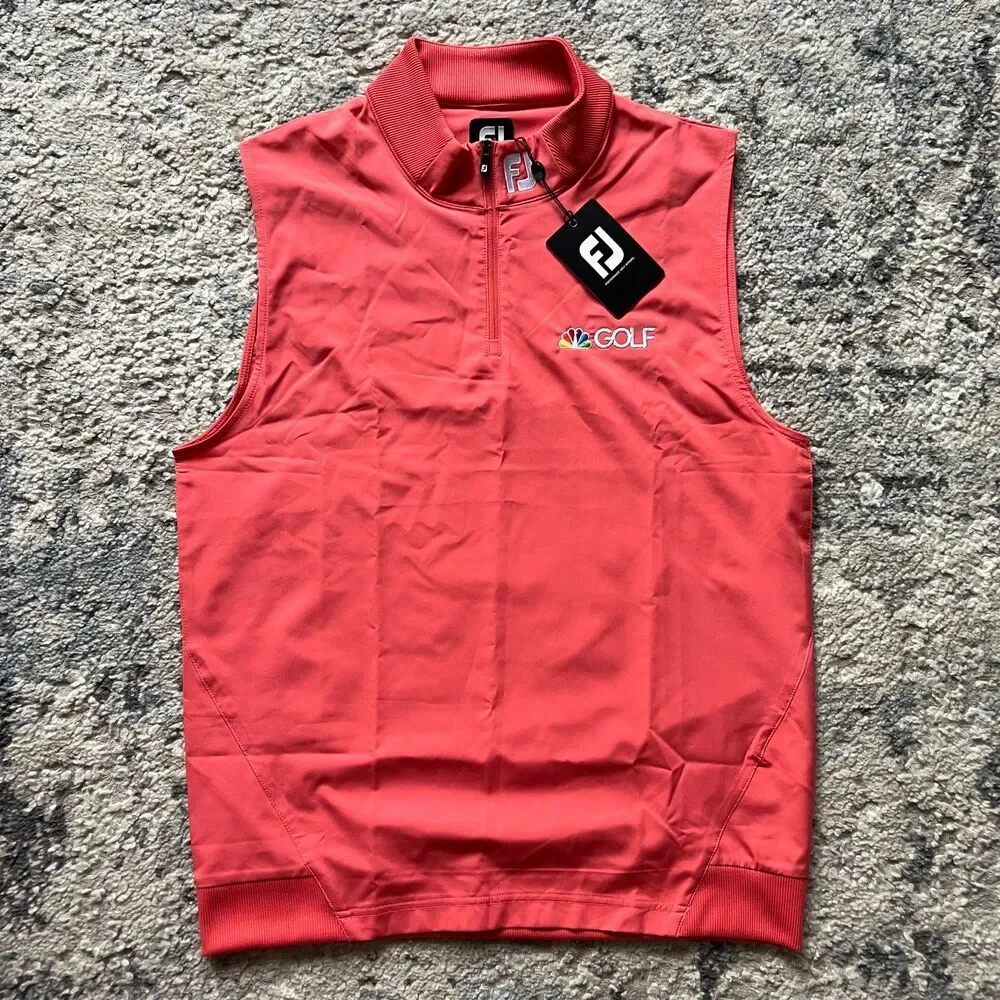 FootJoy Stretch Woven Vest Half Zip Golf NBC Golf Logo Coral Men's Small NWT